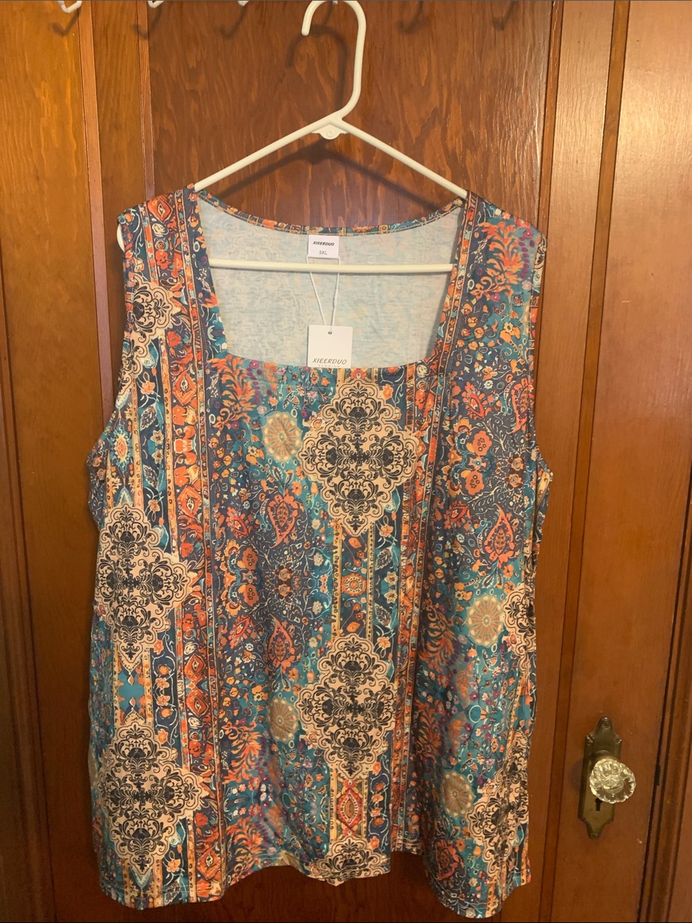 Source Unknown Teal Multi Paisley Square-Neck Tank Top